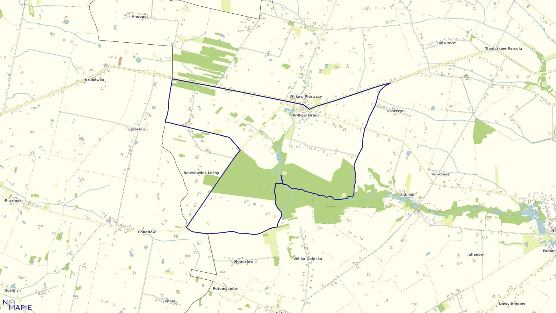 Mapa obrębu WILKÓW II w gminie Błędów